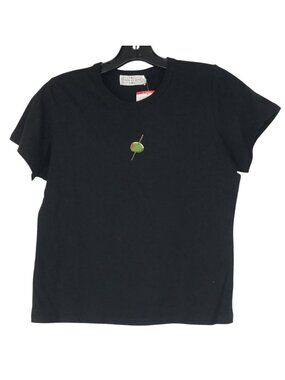 State of Mine T‎ Shirt Womens Size XS Short Sleeve Black Embroidered Olive